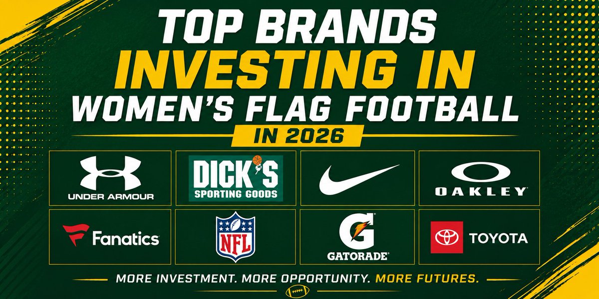 FlagFBSource's tweet photo. Women’s flag football continues to grow — and major brands are helping lead the way. 

From investments in girls flag football programs to partnerships with leagues, athletes, and national organizations, brands like:
🏈Under Armour & Dick’s Sporting Goods
🏈Nike & Oakley
🏈Fanatics & The NFL
🏈Gatorade & Toyota 

Helping create more opportunities for female athletes at every level of the game.

Read more here: https://t.co/huXRv0aTiG