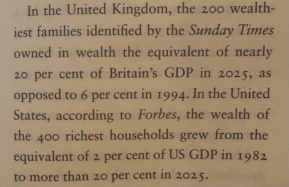 haugejostein's tweet photo. In the UK, the wealth of the 200 richest families grew from 6% to 20% of GDP from 1994 to 2025.

In the US, the wealth of the 400 richest households grew from 2% to 20% of GDP from 1982 to 2025.

The surge in wealth concentration is a real threat to democracy. https://t.co/aEEeZdfYkB