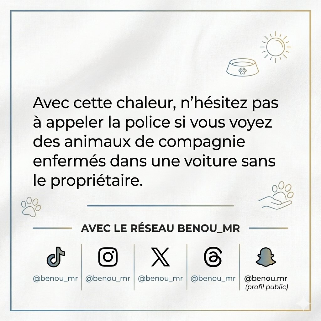 benou_mr's tweet photo. 🚨 ALERTE CHALEUR ☀️

​Avec les températures actuelles, une voiture garée au soleil se transforme en piège mortel en quelques minutes.

​Si vous voyez un animal de compagnie enfermé seul à l’intérieur, n’hésitez pas : appelez immédiatement la police ou la gendarmerie (17) 📞🐾 https://t.co/vYly6lbAOK