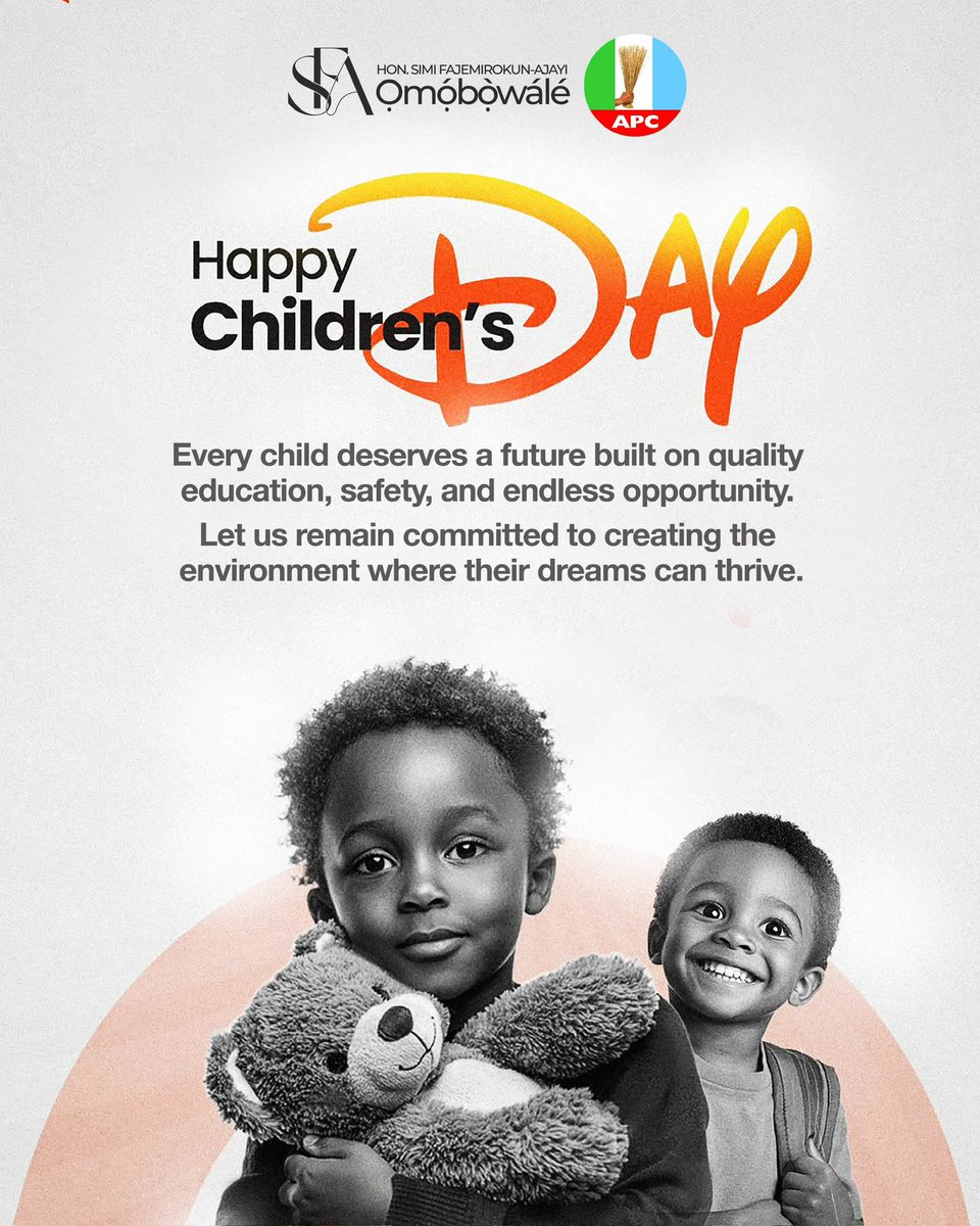 Simi4Reps's tweet photo. The best investment we can make today is in the child standing in front of us.

On this Children’s Day, let us be reminded of why the work of governance and policy matters so much. 

Our children are the heartbeat of our nation and the ultimate reason we fight for a better, more equitable future.

Let’s commit to building a society that nurtures, protects, and empowers every single child. 

Happy Children’s Day!

Ọmọ́bòwálé 2027

#Simi4Reps #Omobowale27