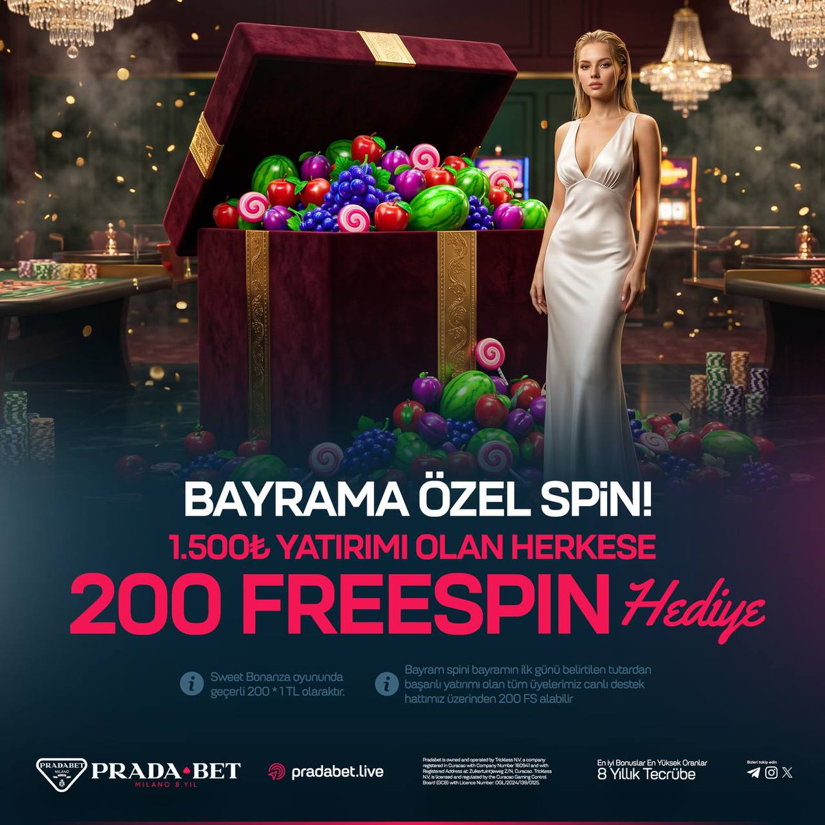 pradaexclusive1's tweet photo. BAYRAMA ÖZEL HEDİYE SENİ BEKLİYOR!

⭐️ 200 FREESPIN HEDİYE!

🎁 1.500₺ ve üzeri yatırım yapan herkese

🍭 Sweet Bonanza’da geçerli özel kampanya

 Bayrama özel yüksek kazanç fırsatını kaçırma! https://t.co/lXM42TWAyK