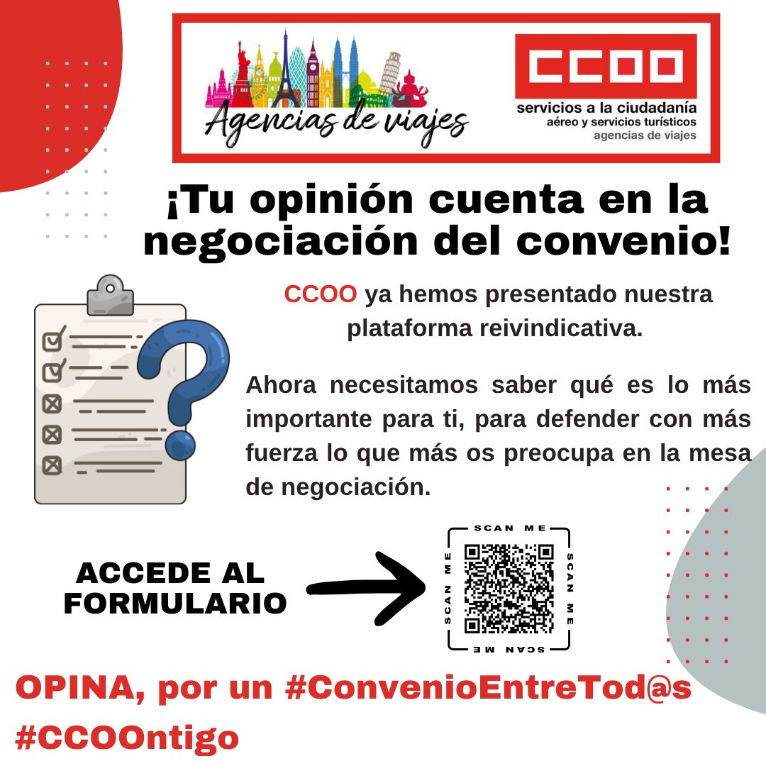 CCOOVecisa's tweet photo. 📣 ¡Tu opinión cuenta en la negociación del convenio!

La encuesta es anónima y te llevará solo 5 minutos. 👇🏽
🔗 https://t.co/Q2eFiEjkeV

💪🏽 #CCOOntigo #ConvenioEntreTodas #ElPoderDeCambiarLasCosas ❤️💜✊🏽 https://t.co/OdtFu3B5Tu