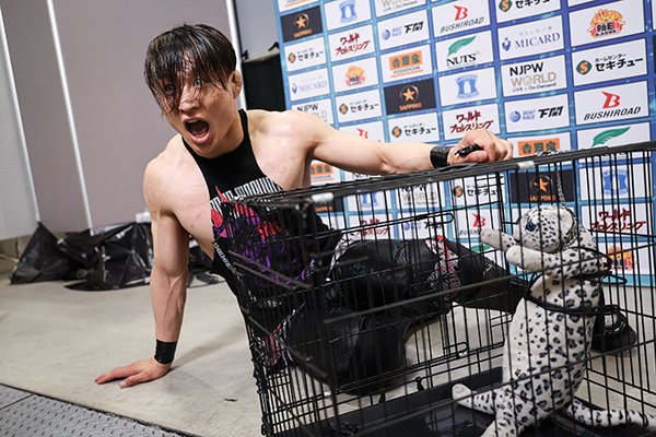 njpw1972's tweet photo. SHO「行いが悪いから次は地獄行きじゃテメー、この野郎オイ！ということでよぉ、コイツ（みょんみょん）はよぉ、ワシが預かって、面倒見てやろうやないかオイ。ネギでも食わそうか？チョコでも食わそうか？」

全文
https://t.co/3fOnkXNzMO

#BOSJ33 https://t.co/d2b372Bec4