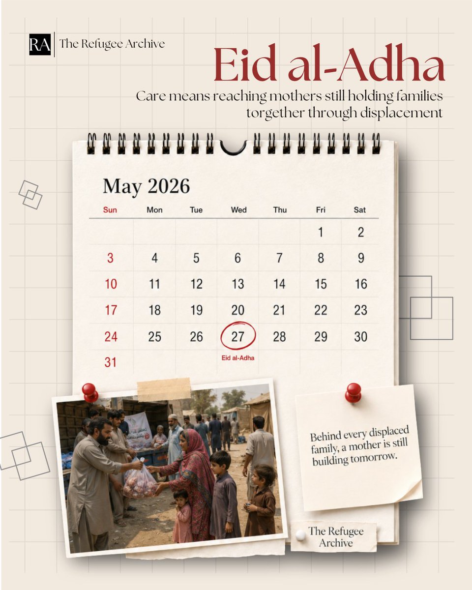 refugeearchive_'s tweet photo. Eid al-Adha Observed as Displacement Reshapes Family Life

Eid al-Adha marks sacrifice, provision, and shared responsibility. In displacement, those values often move from public celebration into private survival.

A displaced single mother may carry the day through one careful meal, one long-distance call, and one child reminded that dignity has not been lost.

Listen to the voices of displaced single mothers:
 https://t.co/lVpopdzHRE
Share to keep these stories visible.

#EidAlAdha #Displacement #Motherhood #RefugeeStories