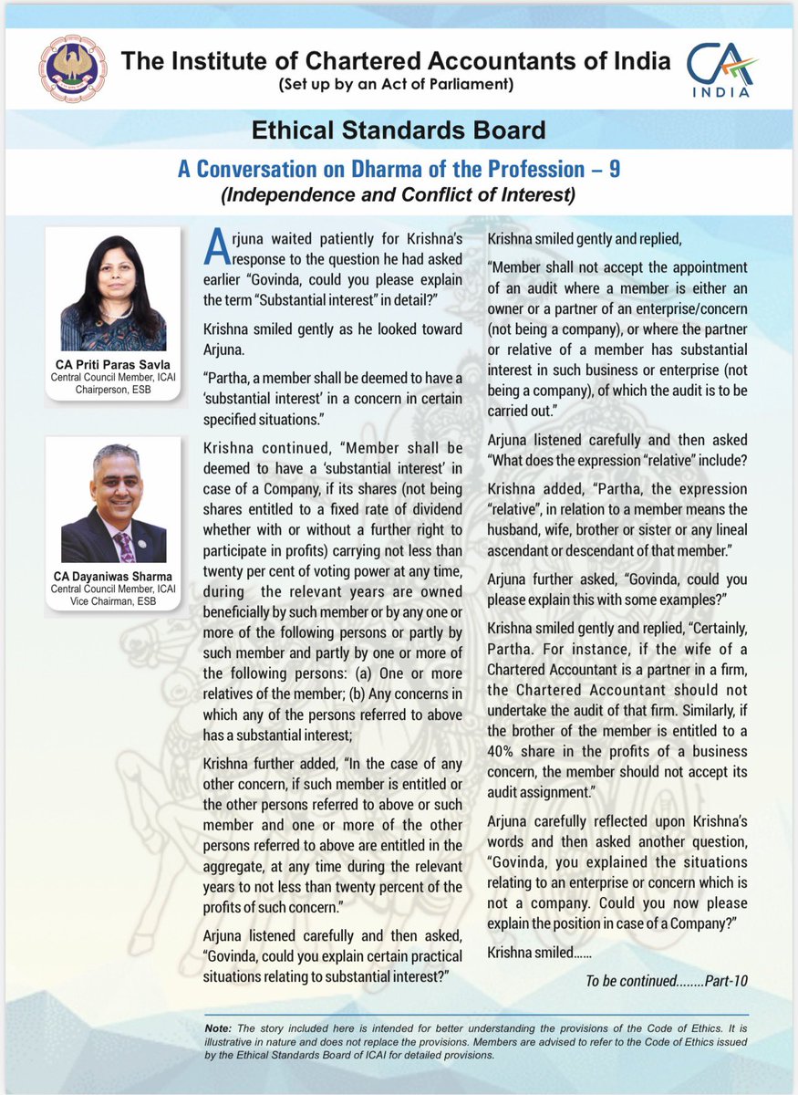 icaiesb's tweet photo. Conversation on Dharma of the Profession - 9.
A reflective take on understanding the provisions of Code of Ethics along with Independence and Conflict of Interest.

#ICAI #CodeofEthics https://t.co/rOfu1ZWTAv