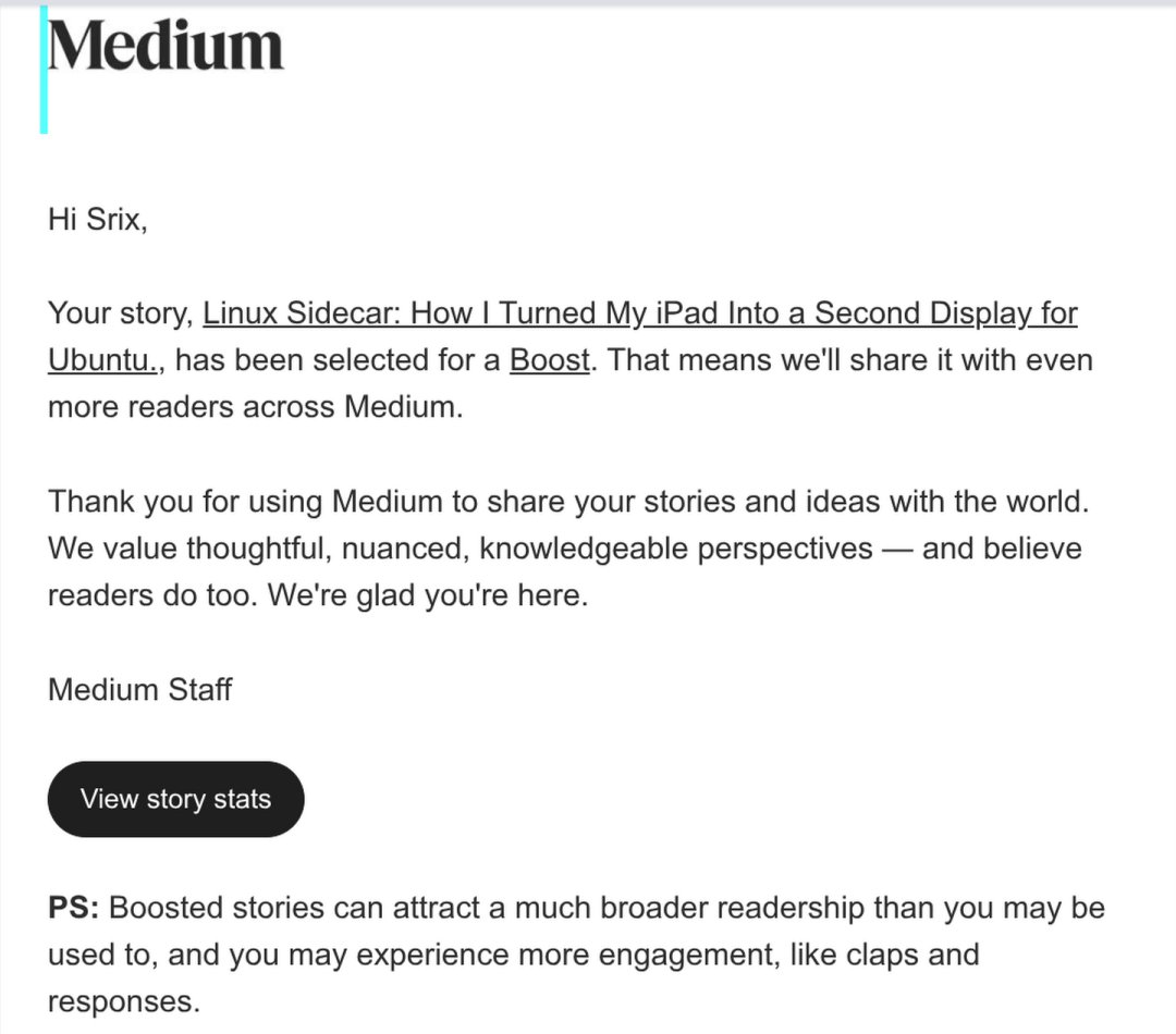 neosrix's tweet photo. Nice surprise today: Medium selected my recent story for a Boost.

The part I appreciate most: Boost is human-curated. A real curation team reads stories every day and decides what gets shared more widely. Not an algorithm. A person.

In 2026 that feels rarer than it should. 

Here is the link to the article. https://t.co/xzLYKPYq7x

#Linux #Ubuntu #medium