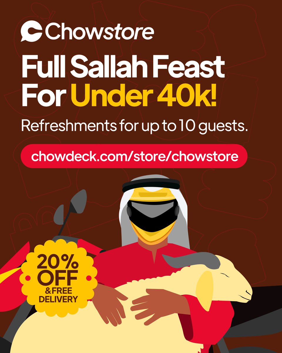 chowdeck's tweet photo. Hosting for Eid? Do it without breaking the bank!
Refreshment for up to 10 guests, under ₦40k with 20% off and FREE delivery! https://t.co/R0OBUB4H9B