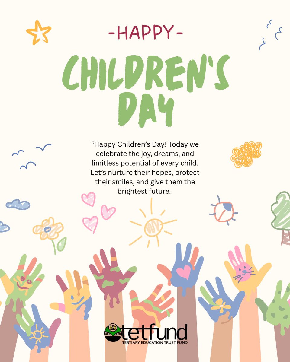 TETFundNg's tweet photo. Happy Children’s Day from all of us at TETFund

#internationalchildrensday 
#childrensday
#viralpost https://t.co/xmn4qWXr22