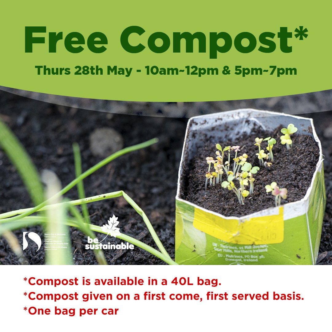 dcsdcouncil's tweet photo. 🌱Free Compost 🌱
🫶 We are giving away free compost on Thursday 28th May across two slots from 10am - 12pm and 5pm - 7pm at:
📍Pennyburn RC 
📍Strahan's Road RC
💚Thank you for recycling your food and garden waste. https://t.co/hqDoaWnC8y