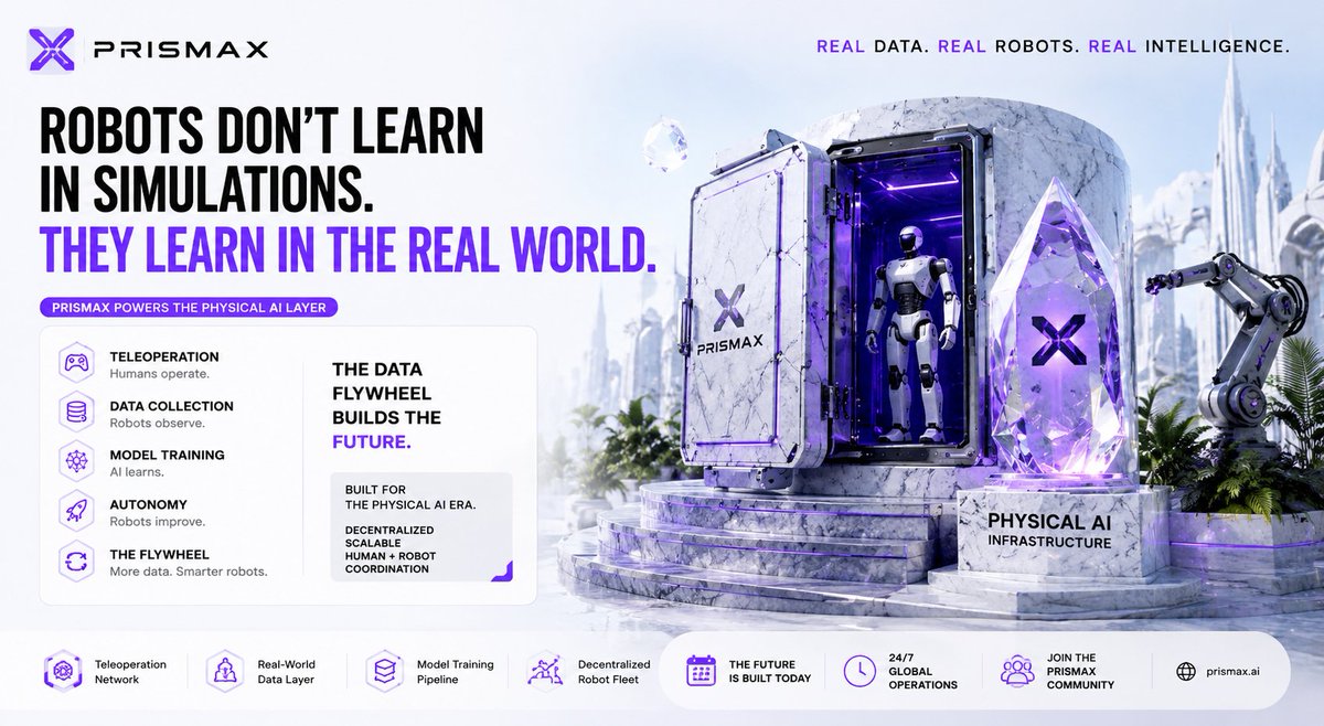 GameingAccount0's tweet photo. Robots won’t become autonomous from simulations alone.

@PrismaXai is building the real-world data layer for Physical AI through teleoperation, robotics coordination, and human-in-the-loop learning.

More robots. More data. Smarter intelligence.
The flywheel has already started. https://t.co/2RXDtRFk5u