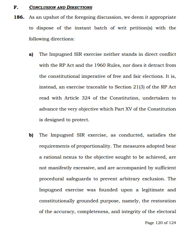Sakshisinghan's tweet photo. Today, it was proven that SIR was not an attack on voters, but a lawful exercise to protect the electoral process. The Court has clearly indicated that the objective was to restore accuracy and integrity in voter rolls. #SIRVerdict #VoteIntegrity #SIRMeansFairElections https://t.co/ekOL9AKrRm