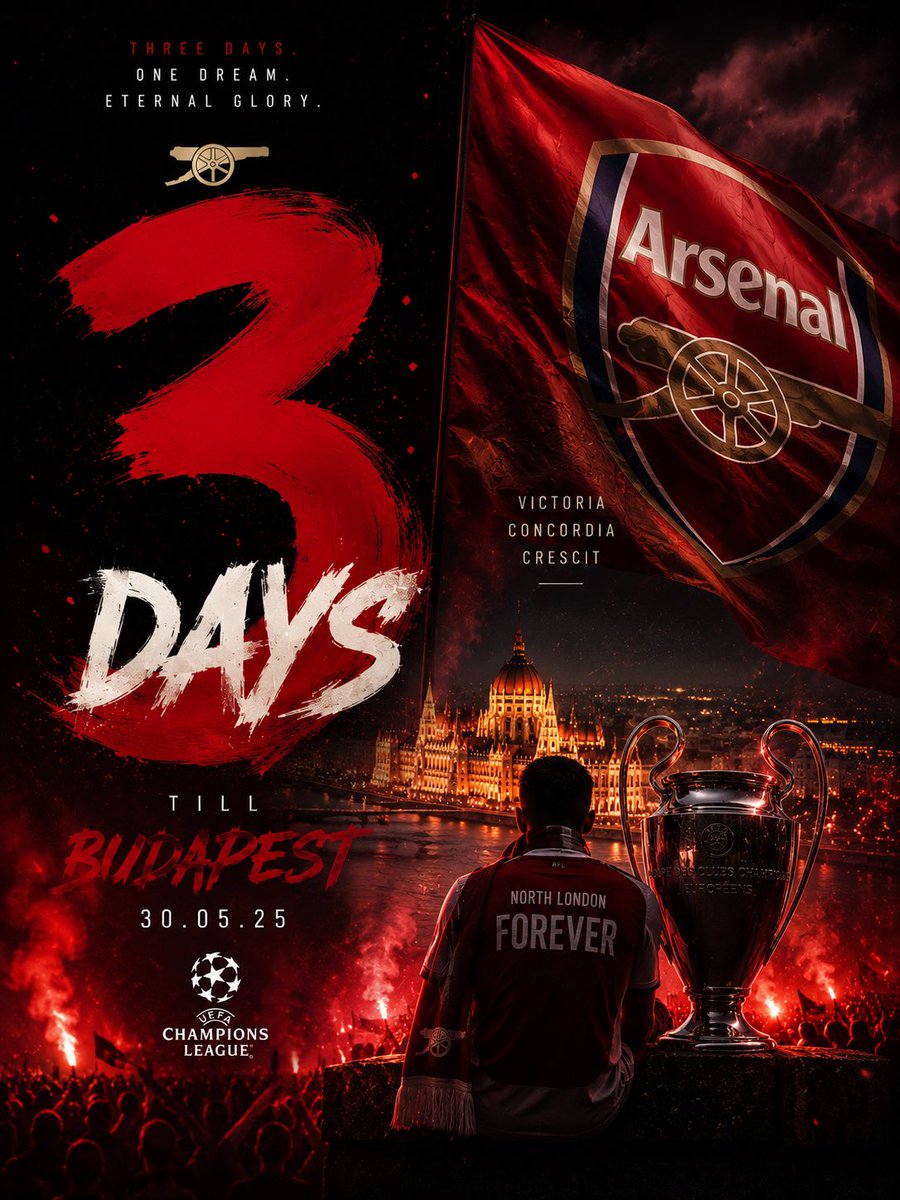 GH_BLOGS's tweet photo. Three days until red hearts stop beating normally. ❤️🏆
Three days until every scream, every chant, every painful season means something bigger.
Budapest… we’re coming for everything.

#Arsenal #COYG #UCL #ChampionsLeague #ArsenalFC #NorthLondonForever #RoadToBudapest #UCLFinal https://t.co/nWGMKRNYwj