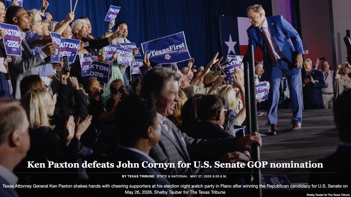 CoveringFtBend's tweet photo. Paxton Defeats Cornyn for Senate Nomination
https://t.co/DXXz1BMsmS https://t.co/0XKmxoqEqq