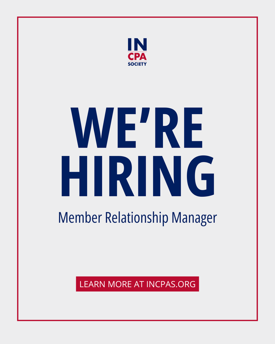 incpas's tweet photo. Now Hiring! 🚨 INCPAS is looking for a Member Relationship Manager to support and engage Indiana’s CPA community.

Learn more + apply:
https://t.co/oL8xdwEciu https://t.co/KF6crsGf1g