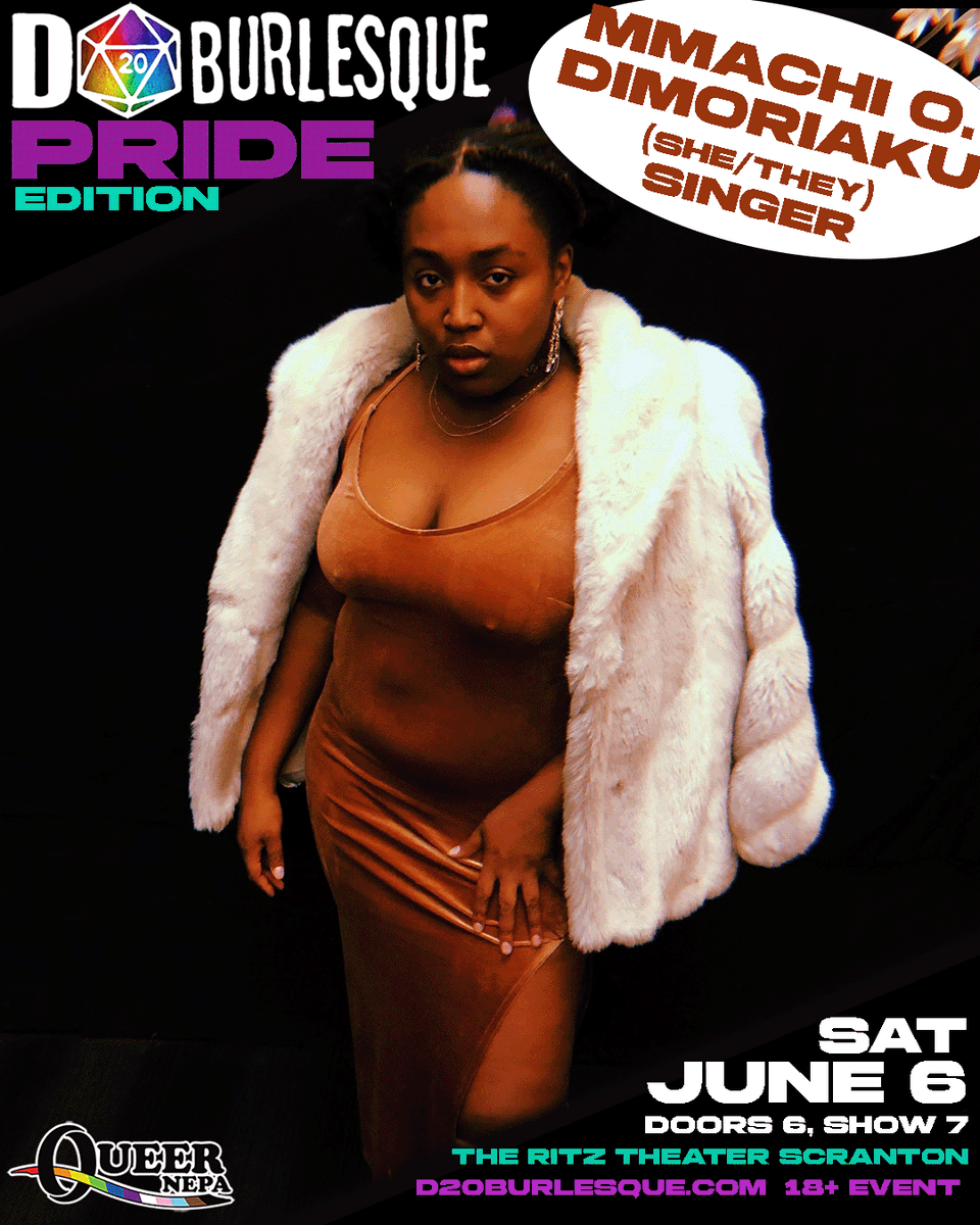 d20burlesque's tweet photo. PERFORMER SPOTLIGHT: Mmachi O. Dimoriaku
Mmachi is a Nigerian-Bronxite actress, director, photographer, choreographer, and cosmetologist based in NEPA.
With experience in 30+  productions, Mmachi has performed across the country

Don't miss Mmachi June 6th
Ritz Theater - Scranton https://t.co/lqEqKrGkB1