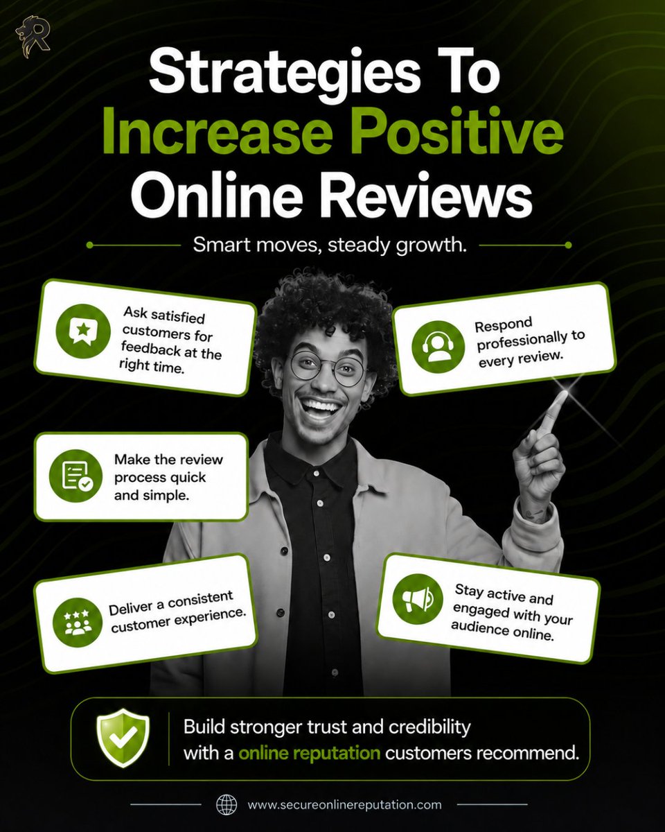 SecureOnlineRep's tweet photo. Positive reviews don’t happen by chance. They come from consistent customer experiences, timely engagement, and a reputation people trust. The way your brand responds, communicates, and delivers service online can directly influence how customers talk about your business. Small reputation strategies today can lead to stronger credibility and long-term growth tomorrow.

Turn customer experiences into positive online reviews that strengthen your brand. Connect with us today. Write to us at contact@secureonlinereputation.com 

#OnlineReputationManagement #ORM #CustomerReviews #PositiveReviews #BrandTrust #DigitalMarketing #BusinessGrowth #ReputationManagement #OnlinePresence #CustomerExperience #GoogleReviews #SecureOnlineReputation