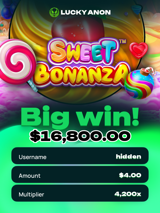 Luckyanoncom's tweet photo. 🚀A player on Lucky Anon just won big on Sweet Bonanza with a 4,200x multiplier🚀

$4.00 -> $16,800.00!🎉

To celebrate we're giving away 15 TRX to 10 Lucky Players

To redeem share the code with support on live chat.

*must have wagered $4,500 in past 7 days https://t.co/BPNjiWWwy4