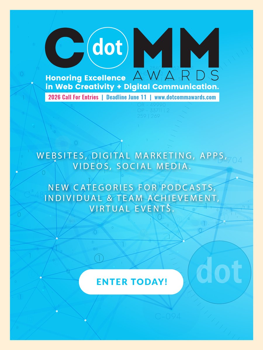 dotCOMM_Awards's tweet photo. Great digital work doesn’t just look good, it performs, connects, and leaves an impact.

dotCOMM Awards recognizes the full spectrum of digital excellence, including content, design, social, video, apps &amp; more.

Your work deserves to be seen. Enter today: https://t.co/rVY3rzEEVe https://t.co/fccWnn4RVI