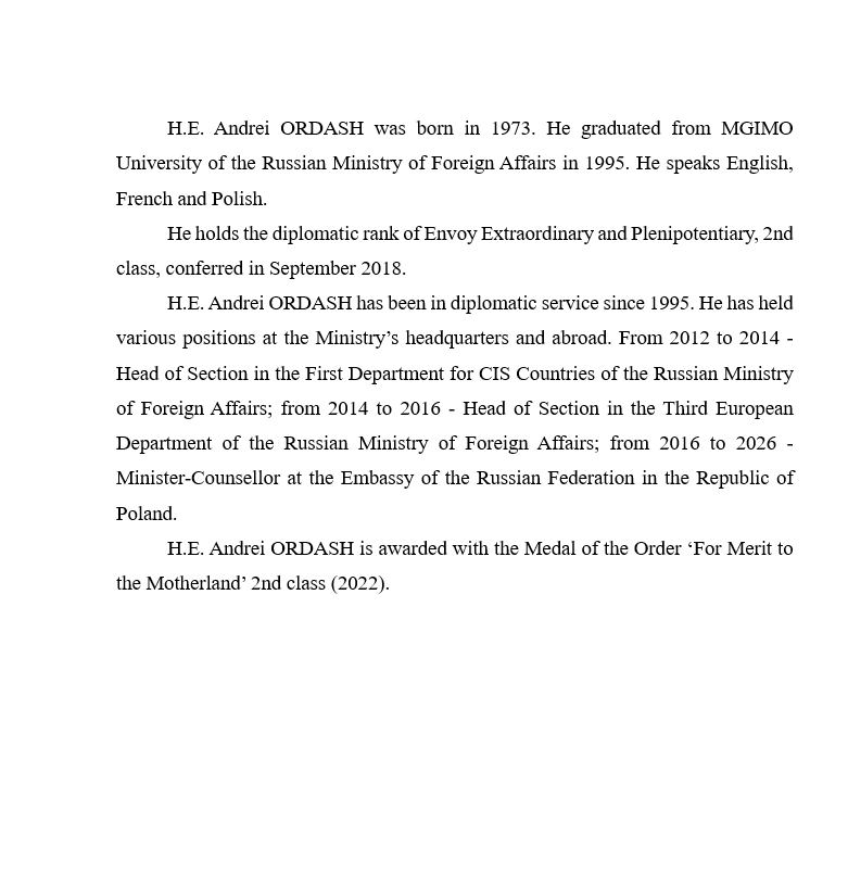 RusEmbGhanaEng's tweet photo. By Decree №169 of the President of the Russian Federation dated 20 March 2026, ANDREI EDUARDOVICH ORDASH was appointed as Ambassador Extraordinary and Plenipotentiary of the Russian Federation to the Republic of Ghana. https://t.co/LxehLcxYtC