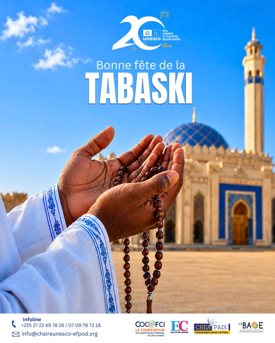 EfpodChaire's tweet photo. Bonne fête de Tabaski à toutes et à tous.

Que cette célébration renforce les valeurs de partage, de cohésion sociale et de vivre-ensemble qui unissent nos communautés 🙏🏿.

#CUEFPOD20ANS #Partage https://t.co/7t2grfRyxn