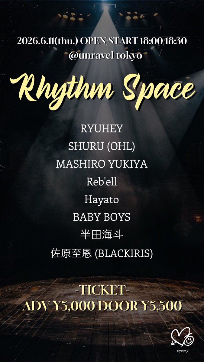 100liminal's tweet photo. ［📢］#SHURU 

／
-Rhythm Space-
本日5/27 (Wed.) 22:30〜
チケット発売開始!!
＼

🗓️2026/06/11 (Thu.)
📍unravel tokyo

🕕OPEN 18:00 / START 18:30

▼詳細はこちら
https://t.co/0wSXcICavo

#Rhythmspace
#1NE #ワンエンタ
#OHL #ワンリミ #원리미 https://t.co/4XZVUevvyC