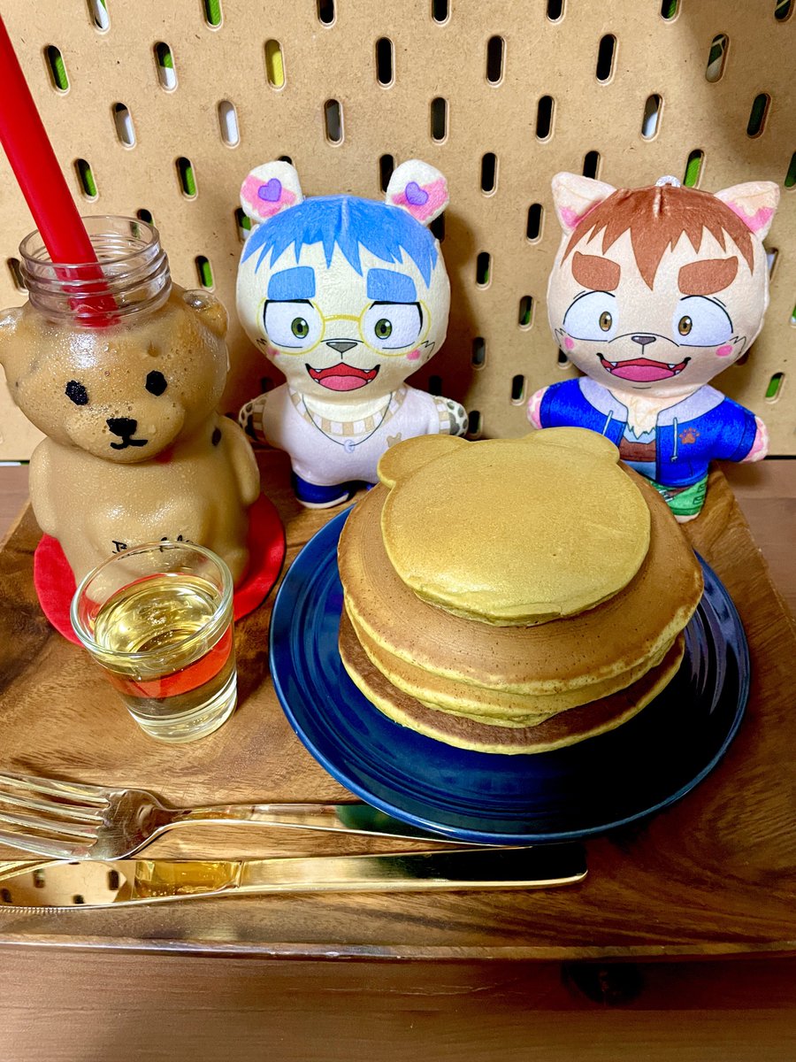 くまちゃんの抹茶パンケーキセット 🧸☕️🥞🍵🌿