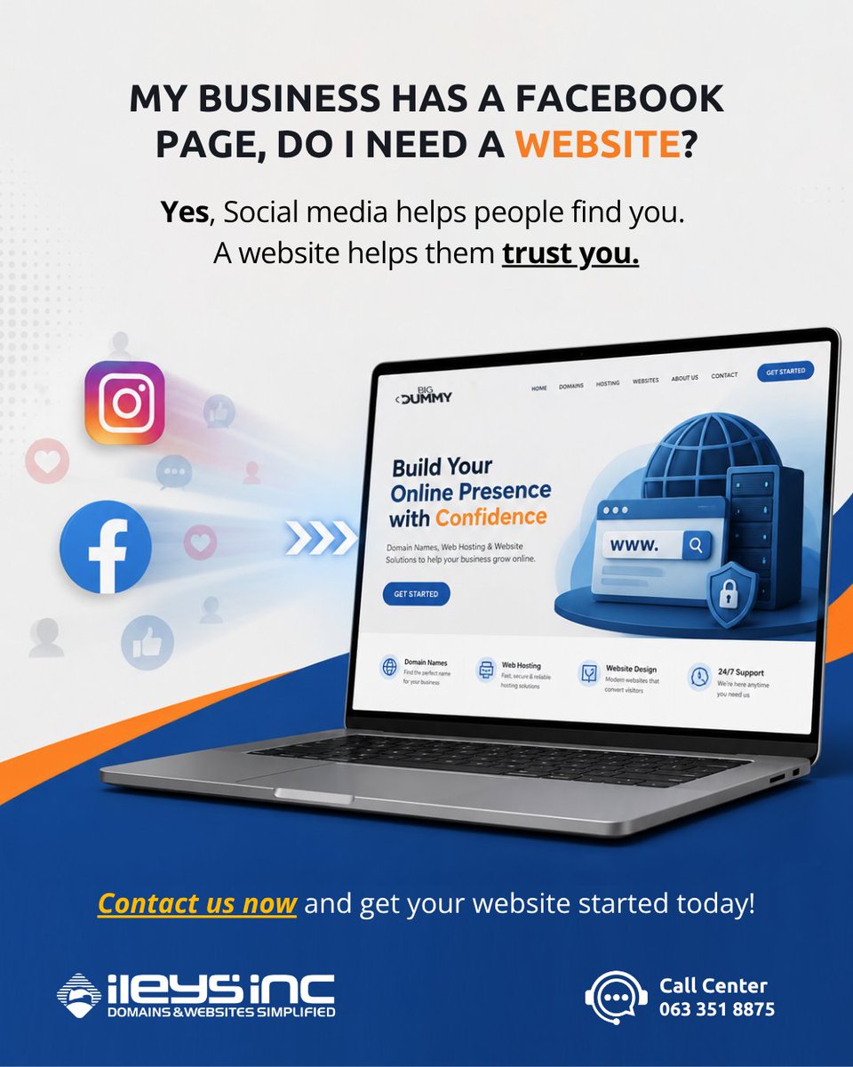 IleysInc's tweet photo. My business has a Facebook page. Do i need a website?
Yes, Social media helps people find you. 
A website helps them trust you.

Let’s start building your professional website today!
📞 Contact us today: 63 3518875
#ProfessionalWebsite #ileysinc #webdesign #PurposeDriven https://t.co/mMs5n5H4ug