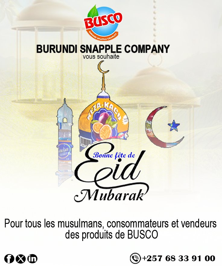 BUSCO_OFFICIAL's tweet photo. ☪️BUSCO souhaite une bonne fête à tous les musulmans, consommateurs et vendeurs d'#Agakura, d'eau et de jus #Keza_Kacu.

#BUSCO  
#Keza_Kacu  
#Agakura https://t.co/R9hGELCcy5