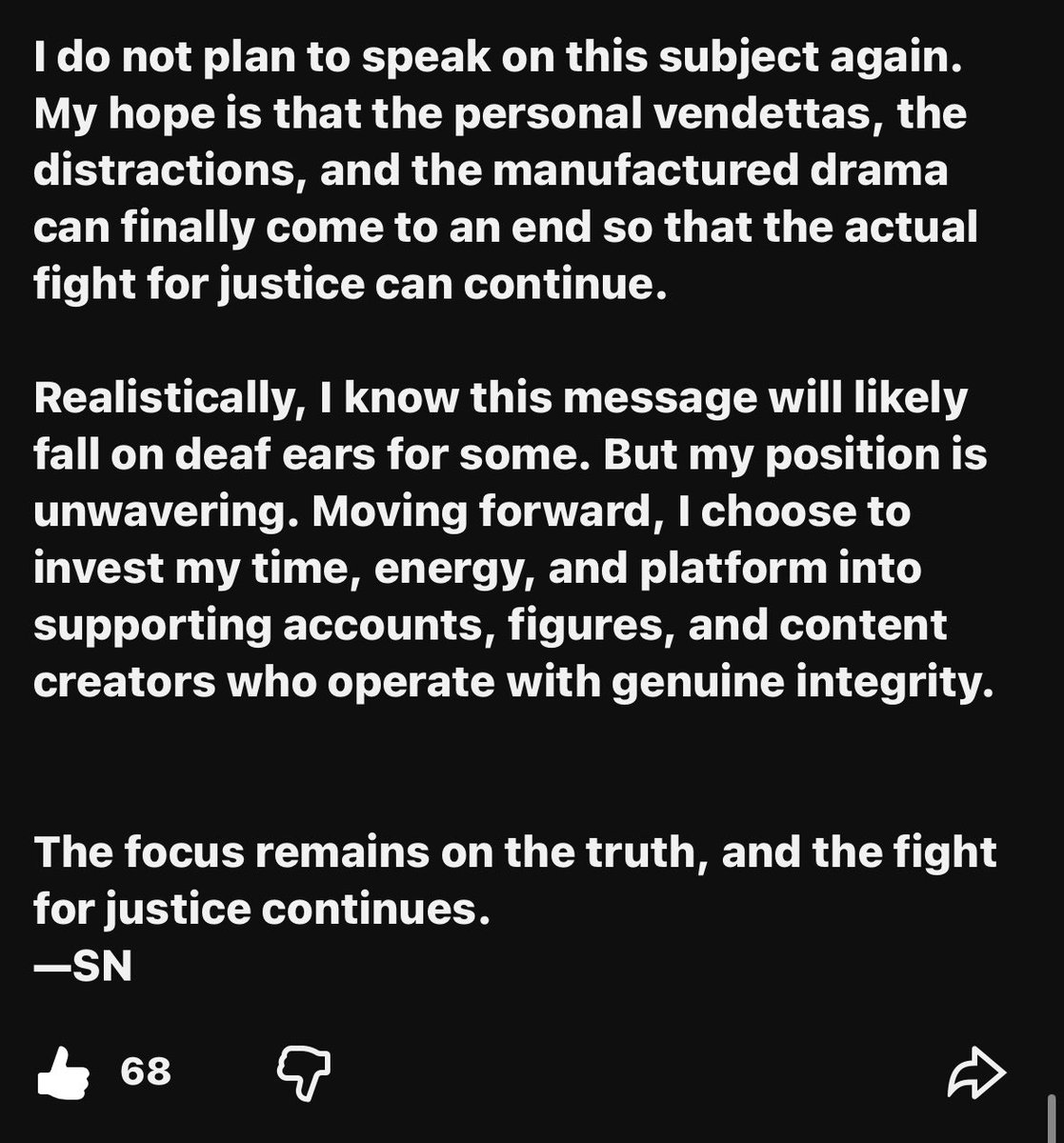 ClaytonsJustice's tweet photo. An important message from Schnitzel Ninja - Integrity, Accountability and Moving Forward. We co-sign and support every word of her statement. 🫶🏻

#JFCCommunity

https://t.co/0wZr99f8Z6 https://t.co/S9jFAvpSTF