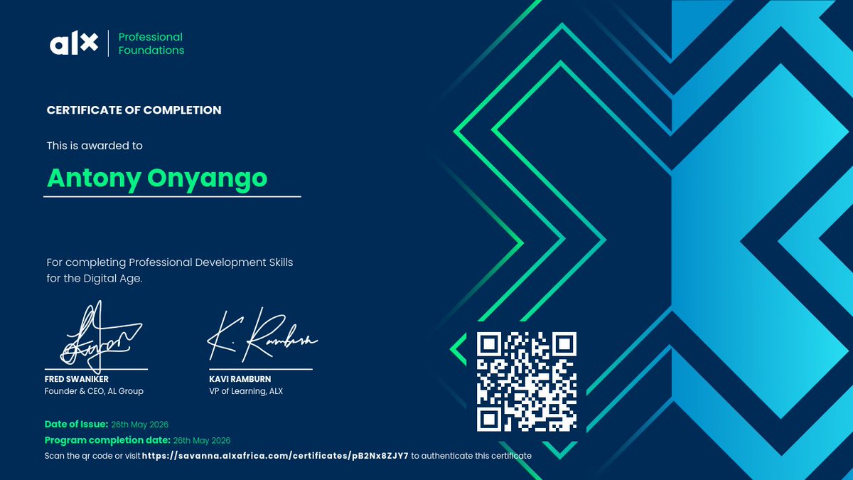 antony_oti's tweet photo. Proud to have completed the ALX Professional Foundations program! 🎉

A great step in my tech journey, and I’m excited to continue pursuing the Data Engineering and Cybersecurity paths next 🚀

#ALX #ProfessionalDevelopment #DataEngineering #Cybersecurity #LearningJourney https://t.co/BdWzm4JkVl