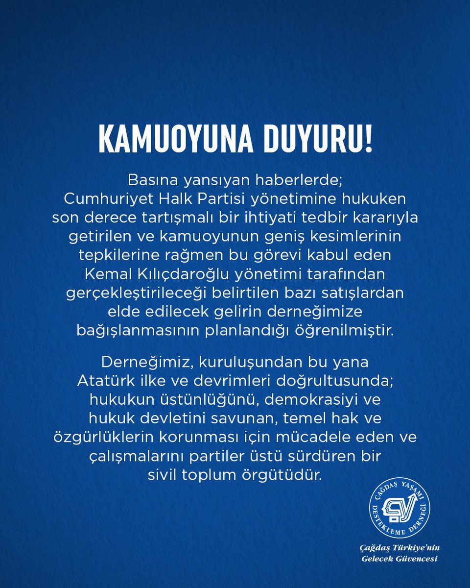 yigitcanonal7's tweet photo. Çağdaş Yaşamı Destekleme Derneği, mutlak butlan yönetiminden bağış kabul etmeyeceğini duyurdu. https://t.co/lOTXkewauF
