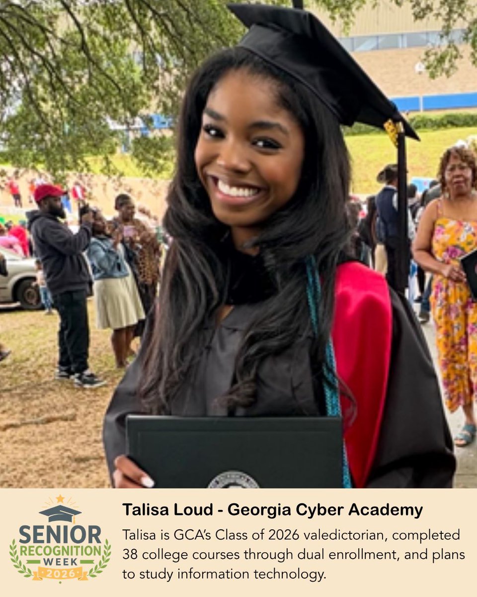 GACharters's tweet photo. Congratulations to Talisa Loud of @GCAchampions, one of GCSA’s 2026 Senior Recognition honorees! Talisa is GCA’s Class of 2026 valedictorian, completed 38 college courses through dual enrollment, and plans to study information technology.
Read More: https://t.co/dlGDR76jDx https://t.co/jSPVhbtltP