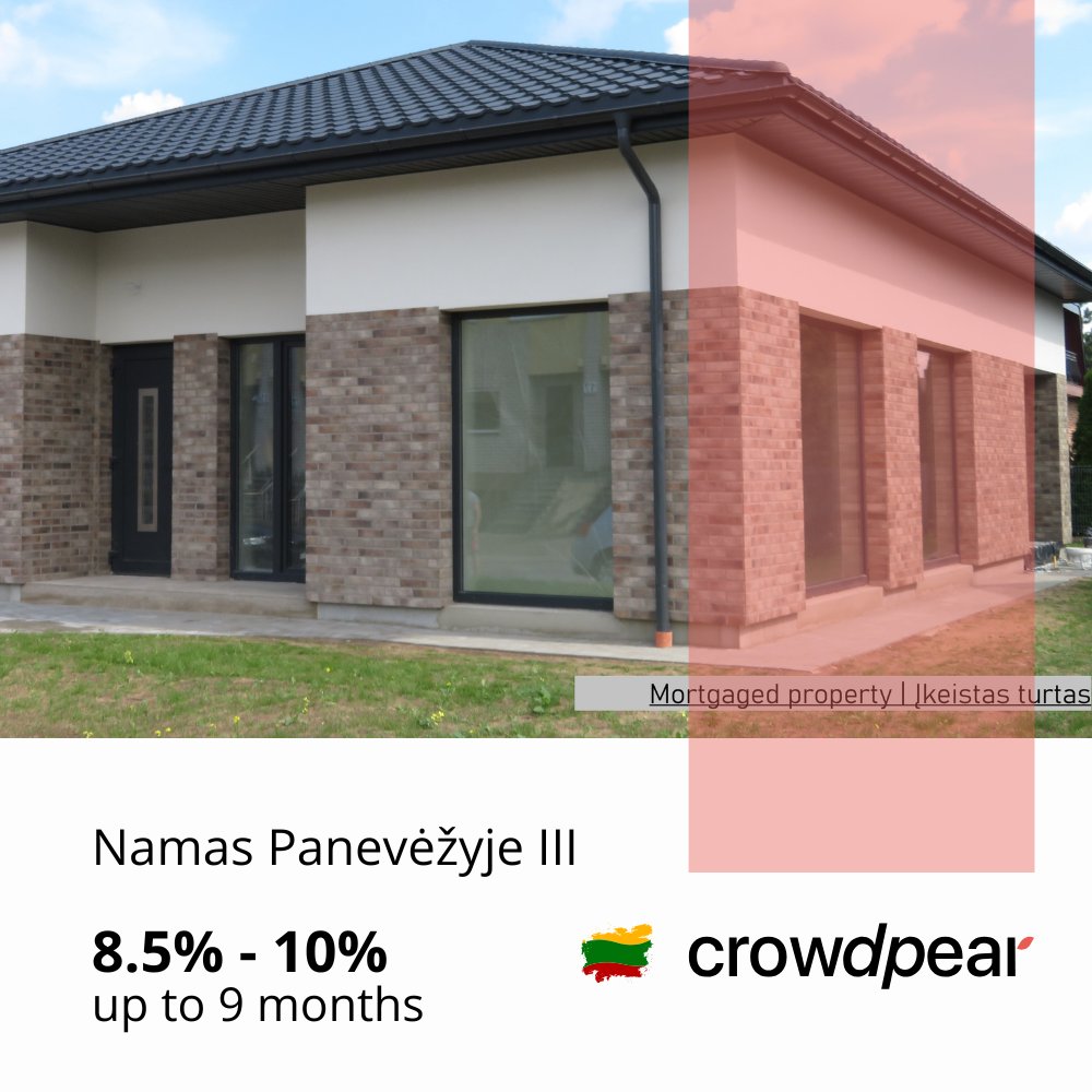 crowdpear's tweet photo. The investment offer, "Namas Panevėžyje III", with up to 10% annual interest, is available on Crowdpear.
Find project details at https://t.co/NQ932Gc6ZL.
#crowdpear
We responsibly select the projects we offer to investors. We also remind you that investing is associated with risk https://t.co/ZkWMOT6LRw