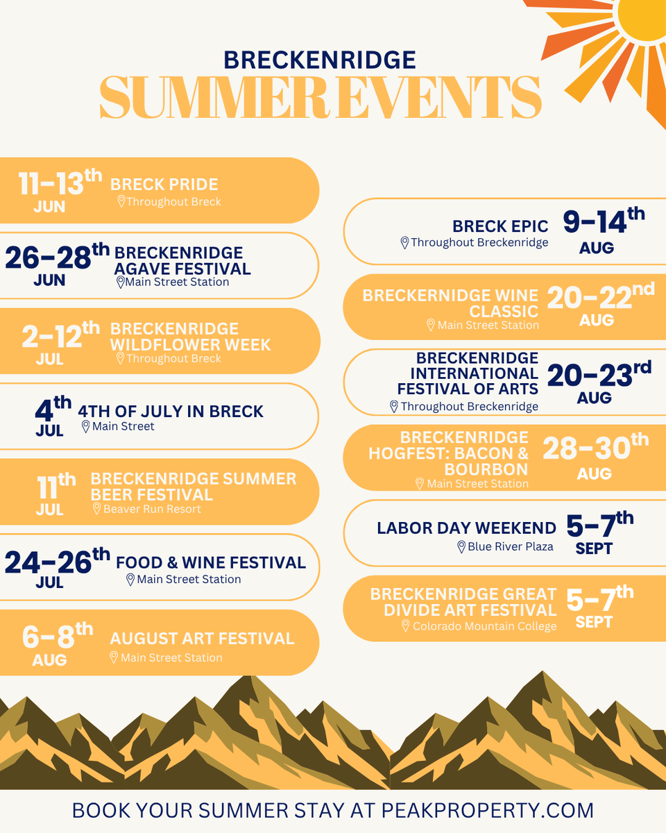 PeakAtBreck's tweet photo. Summer is right around the corner &amp; Breckenridge is always the place to be! With plenty of events &amp; activities for all ages, Breck is the perfect place to spend your summer vacation☀️🏕️
Head to https://t.co/9hcdnL3b2f to book your summer stay today! https://t.co/ROV0Am3BwT