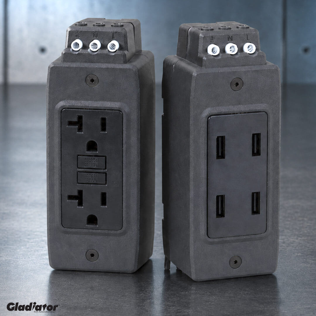 AutomationDirec's tweet photo. 🔌 New Gladiator GR Series DIN rail receptacles are here.

Now available with:
⚡ Duplex outlets
🛡️ GFCI protection
🔋 USB A & USB C ports

Perfect for powering laptops, test equipment & USB devices inside enclosures.

#AutomationDirect #ControlPanel #DINRail

https://t.co/0a00YClzNM