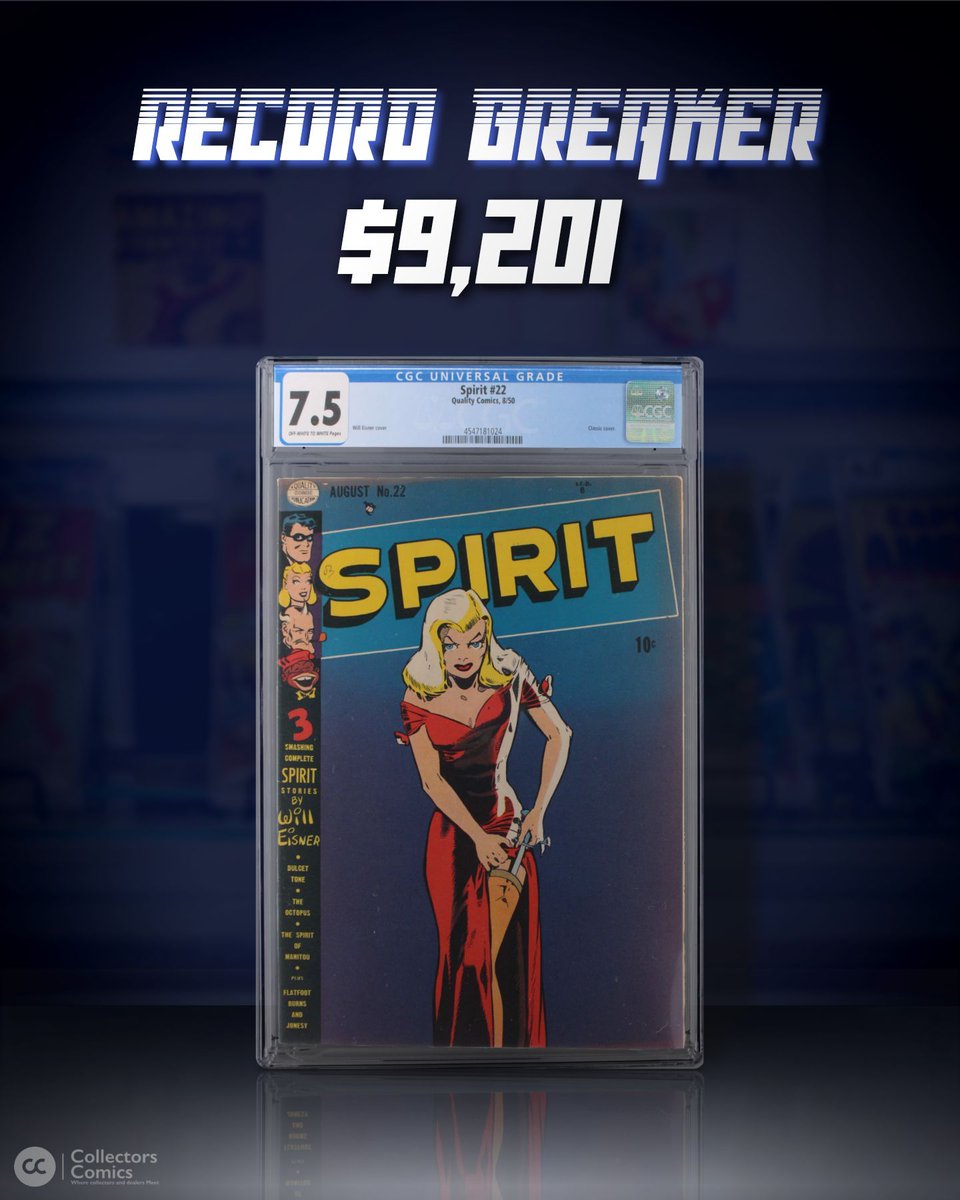 Collector_Comic's tweet photo. RECORD BREAKER BEAUTY!

This copy of Spirit 22 set an ALL-TIME Record Price in our latest Featured Auction!

💥 Sold for $9,201
📈 FMV at time of sale: $5,000 (Estimate - lack of recent sales)
🏆 Previous record: $5,760

When premium keys hit our auction block, collectors come ready to compete — and the results speak for themselves.

Want numbers like this for your books?
We offer an industry-low 5% consignment fee — meaning more of the hammer price stays with YOU. High performance. Low fees. No compromises. 🔥

⏳ Next Featured Auction opens July 31st
📦 Consignment deadline: July 17th

Simple process. Serious results:
Create an account ➡️ Consign your comics ➡️ They sell ➡️ You get paid 💰

Who’s setting the next record? 👀

🌐 https://t.co/haflHYCsD5

Tag a Human Torch collector who needs to see this 👇

#collectorscomics #comicauction #comicbooks #gradedcomics #spirit