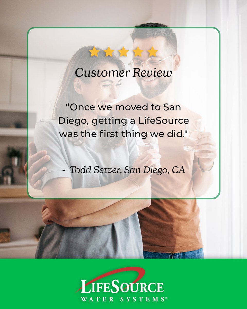LifeSourceWater's tweet photo. "We got a LifeSource system in the Sacramento area 10 years ago and loved it. Once we moved to San Diego, getting a LifeSource was the first thing we did." Todd Setzer, San Diego, CA

That is what a decade of clean water does.
Book your free consultation: https://t.co/rGIx2jXei9 https://t.co/LuKQ4WgL8C