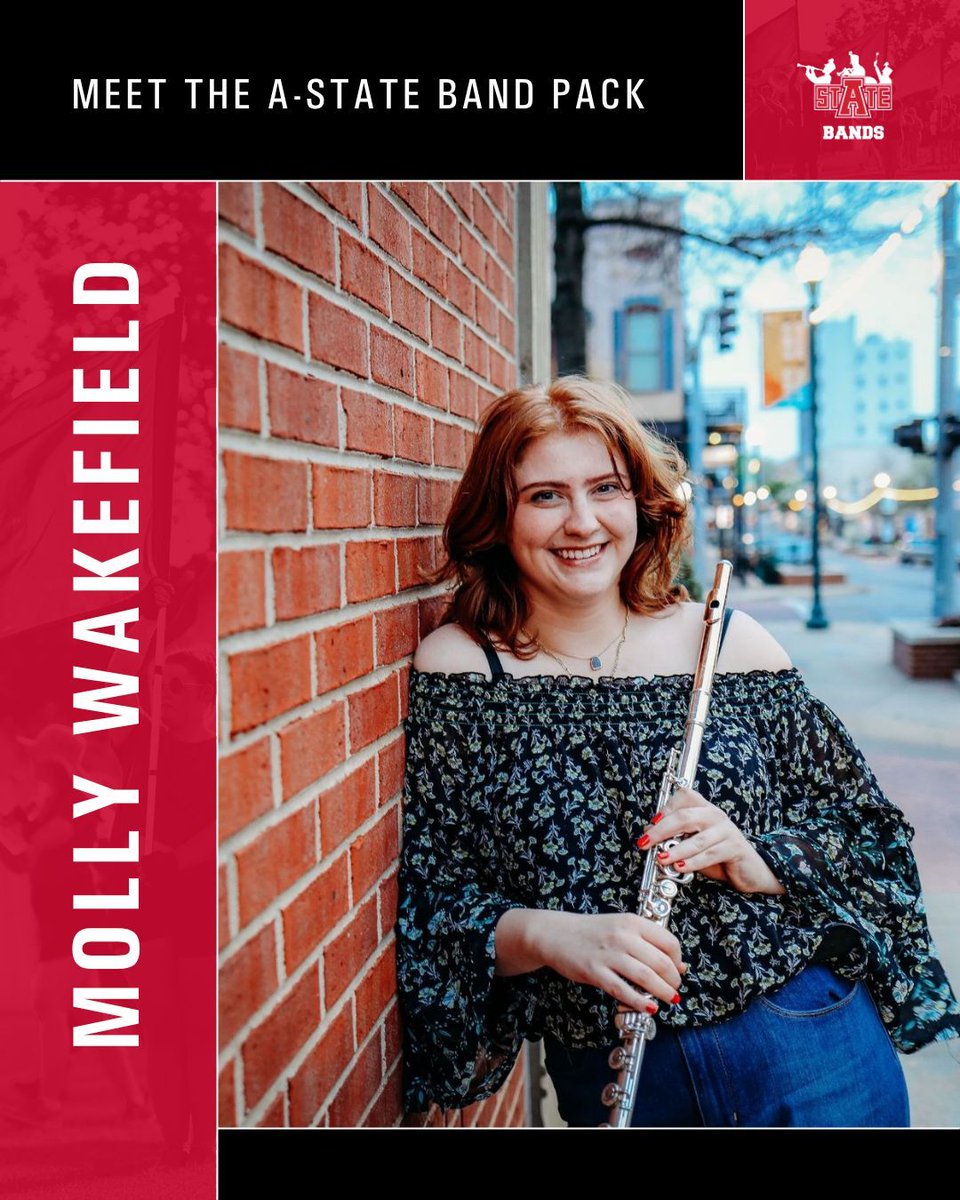 AStateBands's tweet photo. 🎶Meet the A-State Band Pack: Molly Wakefield

📚 Major: MM Flute Performance
🎓 Year: First Year Grad Student
🎶 Instrument: Flute
📍Hometown: Concord, CA

Read more ⬇️ 

We want YOU to join the A-State Bands! Visit https://t.co/eGn1iXxw1e for more info. https://t.co/ikvixkN8OT