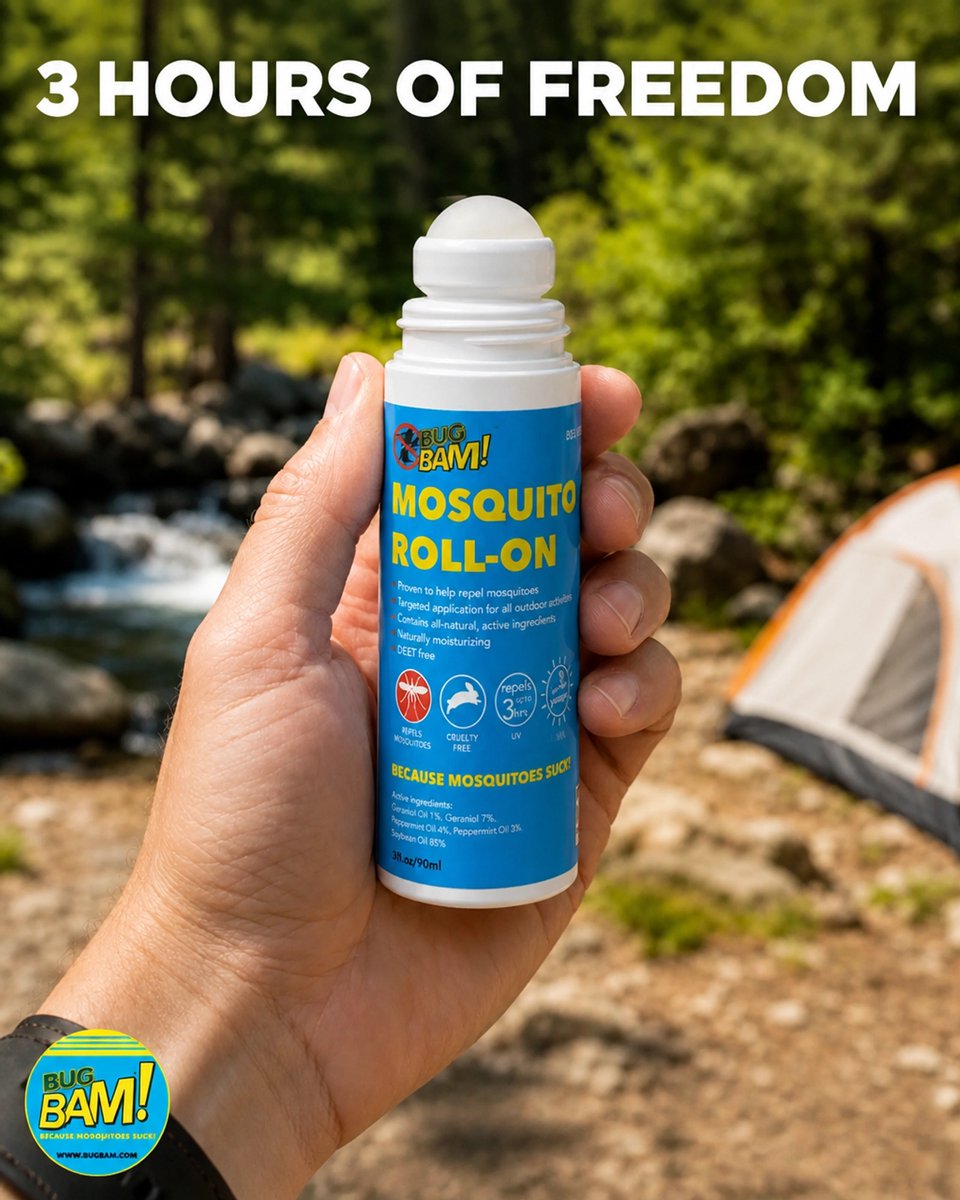 BugBam's tweet photo. Pocket-sized freedom! 🌲 Targeted natural protection. Our Roll-On masks your scent for a bite free trail. 3 hours of freedom! Trivia: Skin bacteria makes you 'delicious' to pests! Shop at REI, BIG 5, PGA Superstore &amp; https://t.co/N2yajNUWKN #becausemosquitoessuck! https://t.co/8CNuKxq13L