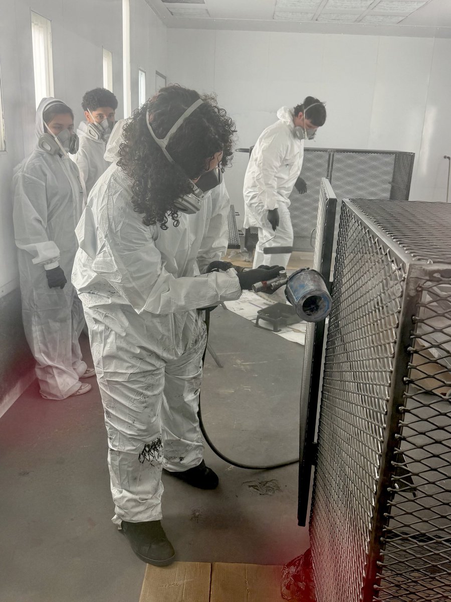 TempleISD's tweet photo. Temple High School’s Paint and Refinishing class is putting their skills to work by giving the band equipment carts a fresh new coat of paint. 🎨

Students are gaining valuable hands-on experience while helping support fellow students in the THS band program. Great work by these Wildcats for showing pride, teamwork, and craftsmanship! 💙 #TempleISDProud