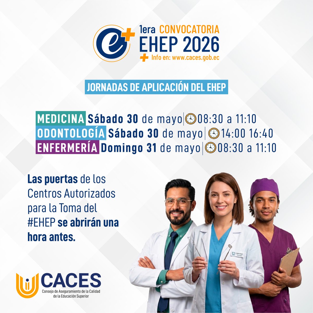 Caces_Ec's tweet photo. #EHEPesCompromisoSocial

Es importante que los evaluados estén al menos con una hora de anticipación para rendir el #EHEP. https://t.co/Nin5XLGkNS