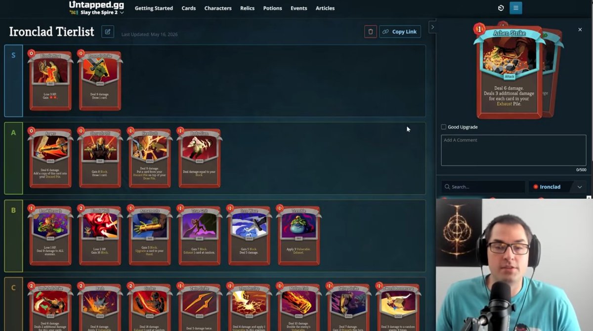 UntappedSTS's tweet photo. What does a high level and complete Ironclad Tierlist look like? 

Check out Baalorlord building his Tierlist for every Ironclad card in #SlayTheSpire2 

https://t.co/PRzijZoW4s

#StS2 #SlayTheSpire @FlareIsGone https://t.co/3stSX8rRZY