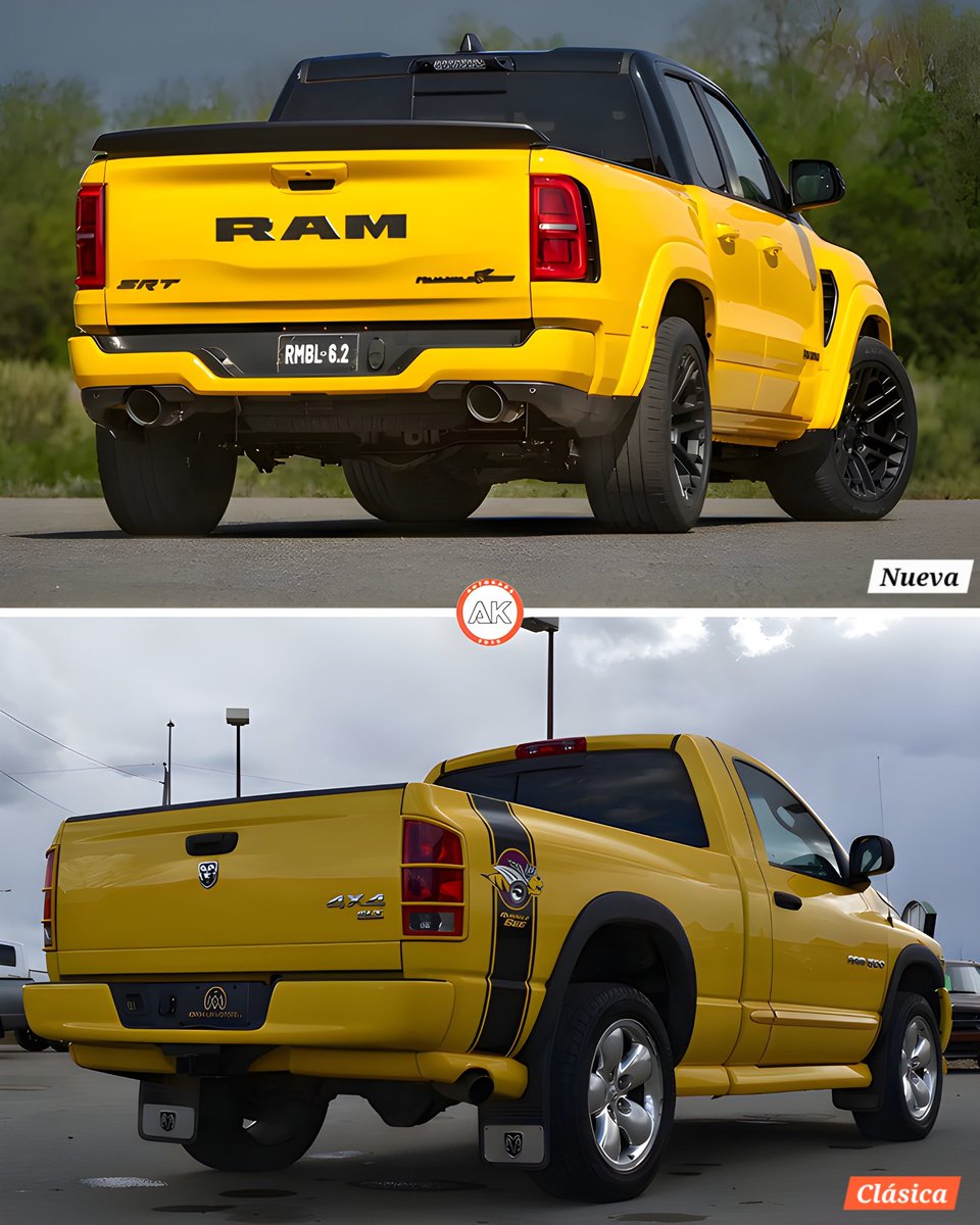 Autokars_'s tweet photo. Presente vs Futuro (Dodge Ram Rumble Bee 2004 vs Rumble Bee 2026) 🐝
#dodge #dodgeram #rumblebee #musclecar #vs https://t.co/e33N8oNlng