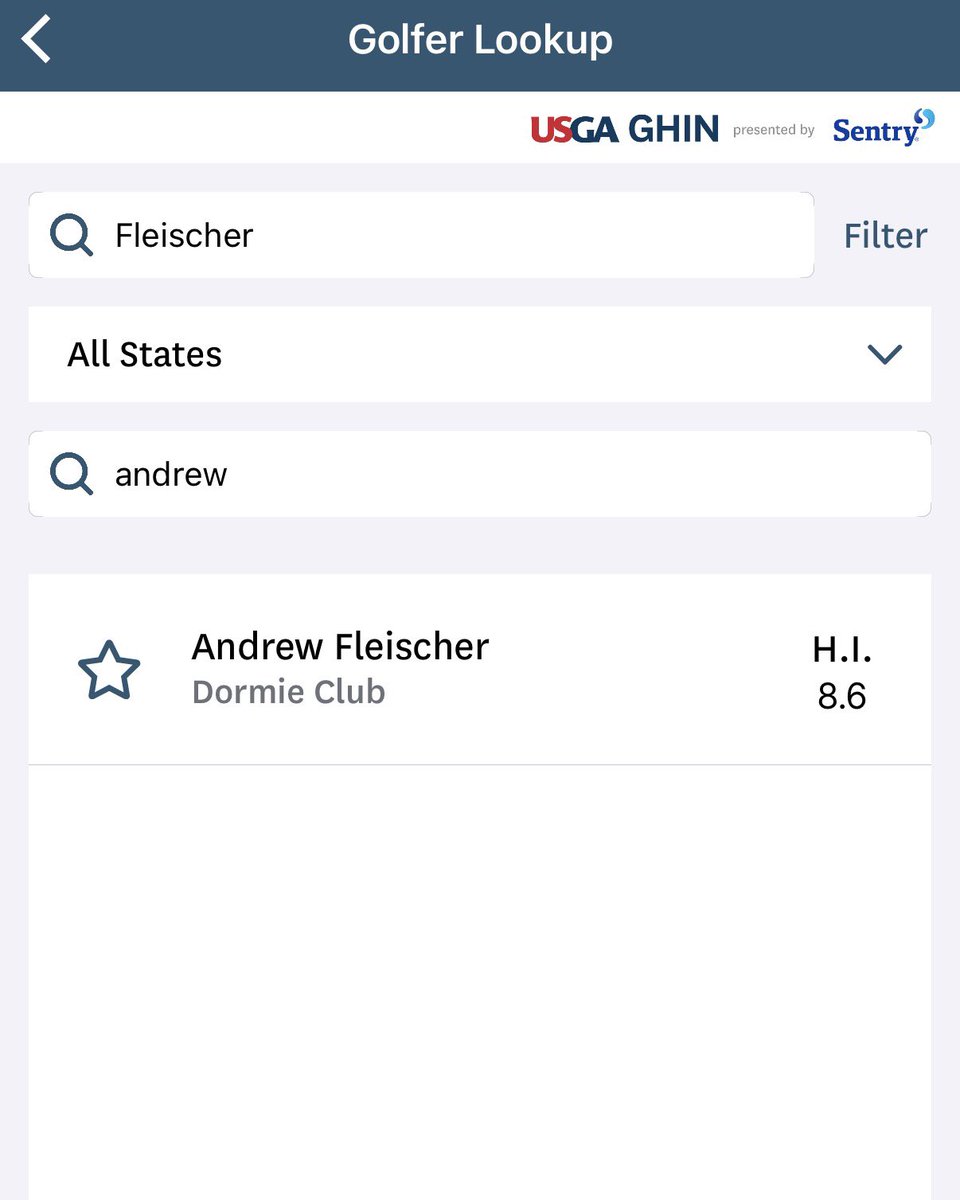 YipStrickler's tweet photo. Andrew Fleisher was registered as a 15.0 handicap index leading into a @FirstTee Connecticut event at The CC of Fairfield.  His 74 (NET 60) helped his team claim both the GROSS and NET division titles.  

Sadly, there is not an Andrew Fleisher registered in the GHIN database.  

Coincidentally, there is one Andrew Fleischer in the entire database.  Fleischer, not Fleisher, is an 8.6 handicap index that was previously registered under the eClub of Connecticut. 

#TheYipRule #golf #journalism
