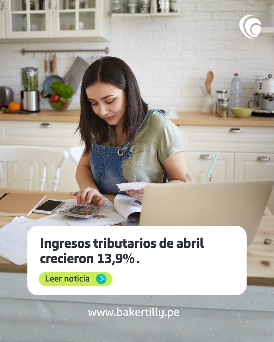BakerTillyPeru's tweet photo. 📰 Ingresos tributarios de abril crecieron 13,9%.

En abril, los ingresos tributarios del Gobierno Central alcanzaron S/ 24 962 millones, lo que representa un crecimiento de 13,9% respecto al mismo mes del año anterior. 

👉 Leer noticia: https://t.co/V1afwGFp3O https://t.co/9XLti4lgs3