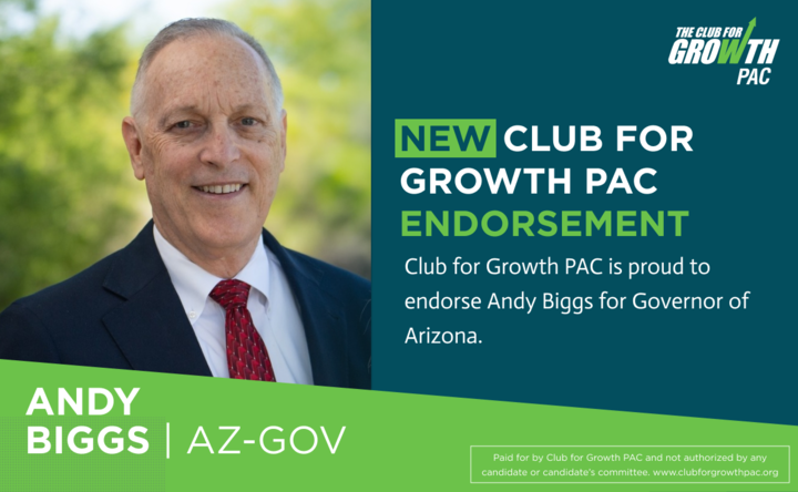 club4growth's tweet photo. 🚨 Club for Growth PAC is proud to endorse Andy Biggs for Governor of Arizona.
A proven conservative fighter with a 99% Lifetime Rating from Club for Growth, Biggs has spent years standing up for economic freedom and limited government. Arizona deserves bold leadership — and Andy Biggs is ready to deliver.
Read more here: https://t.co/xXihiIUpcB