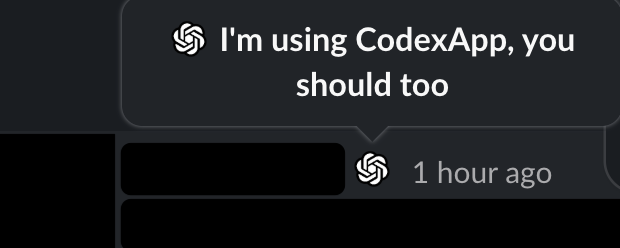 derrickcchoi's tweet photo. The lead engineer at one of our customers has this as his Slack status.

The Codex app movement has started. https://t.co/eK4FcTZBCq