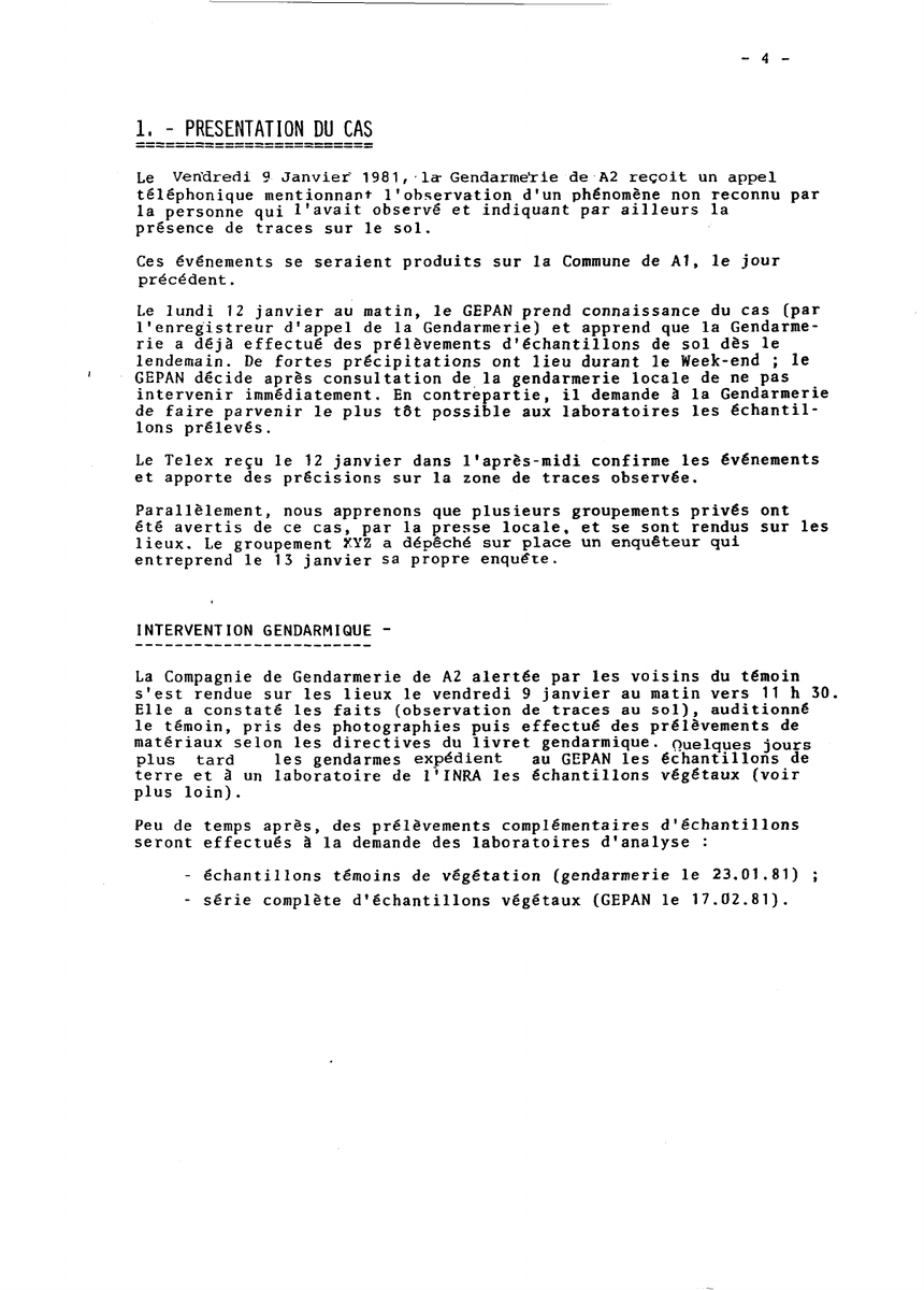 TransparencyUFO's tweet photo. The Trans-en-Provence case is simple: a farmer said a small object landed in his yard, and investigators found a mark on the ground.

French gendarmes photographed the spot the next morning and collected soil samples. GEPAN, the French space agency's UFO office, later sent soil and plant samples for lab analysis.

---
SOURCE: GEPAN Technical Note 16, Trans-en-Provence investigation
RELEASED: March 1983, GEPAN/CNES