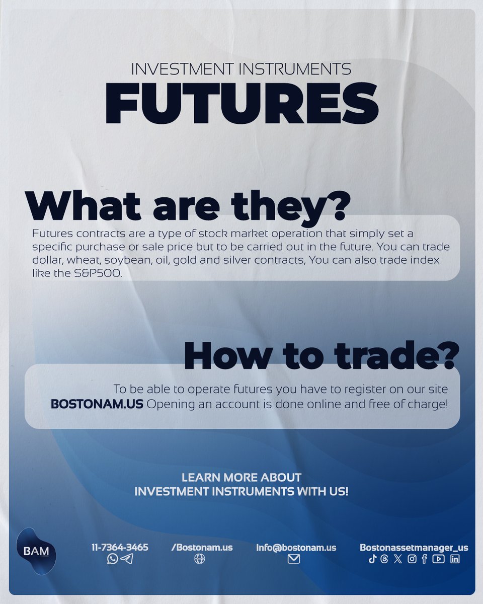 Assetboston_us's tweet photo. What is a Future? 
A Future are type of stock market operation that simply set a specific purchase or sale price but to be made in the future. 

Learn more from our website https://t.co/rhjuiXqou9 

#usa #money #savings #finance #inflation #capital #stock #market #investments #stocks