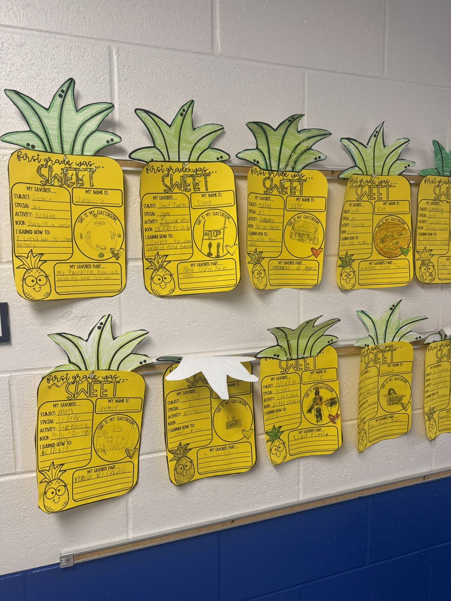 BermanFirsties's tweet photo. First Grade was SWEET! 🍍 We reflected back on some of our favorites of this past year! #ivyhillleague https://t.co/rd7dEtv6QM
